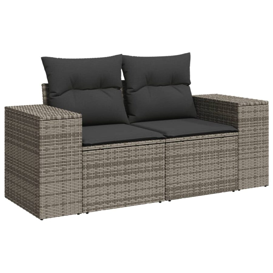 11-delige Loungeset met kussens poly rattan grijs - Afbeelding 3