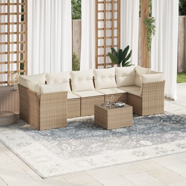 8-delige Loungeset met kussens poly rattan beige