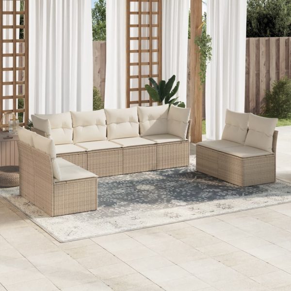 8-delige Loungeset met kussens poly rattan beige