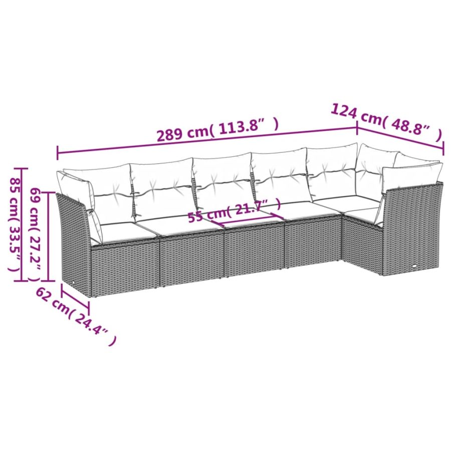 6-delige Loungeset met kussens poly rattan beige - Afbeelding 3