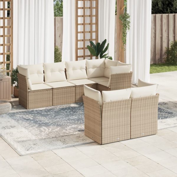 7-delige Loungeset met kussens poly rattan beige