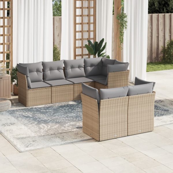 7-delige Loungeset met kussens poly rattan beige