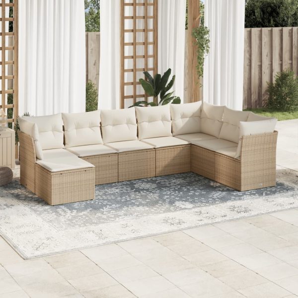 8-delige Loungeset met kussens poly rattan beige