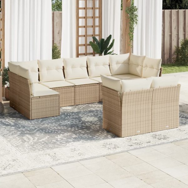 9-delige Loungeset met kussens poly rattan beige