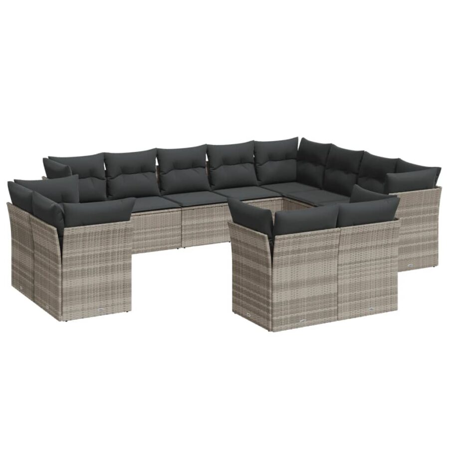 12-delige Loungeset met kussens poly rattan lichtgrijs - Afbeelding 2