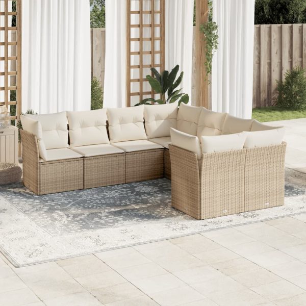 8-delige Loungeset met kussens poly rattan beige
