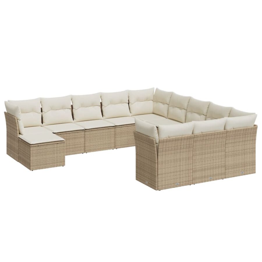 12-delige Loungeset met kussens poly rattan beige - Afbeelding 2