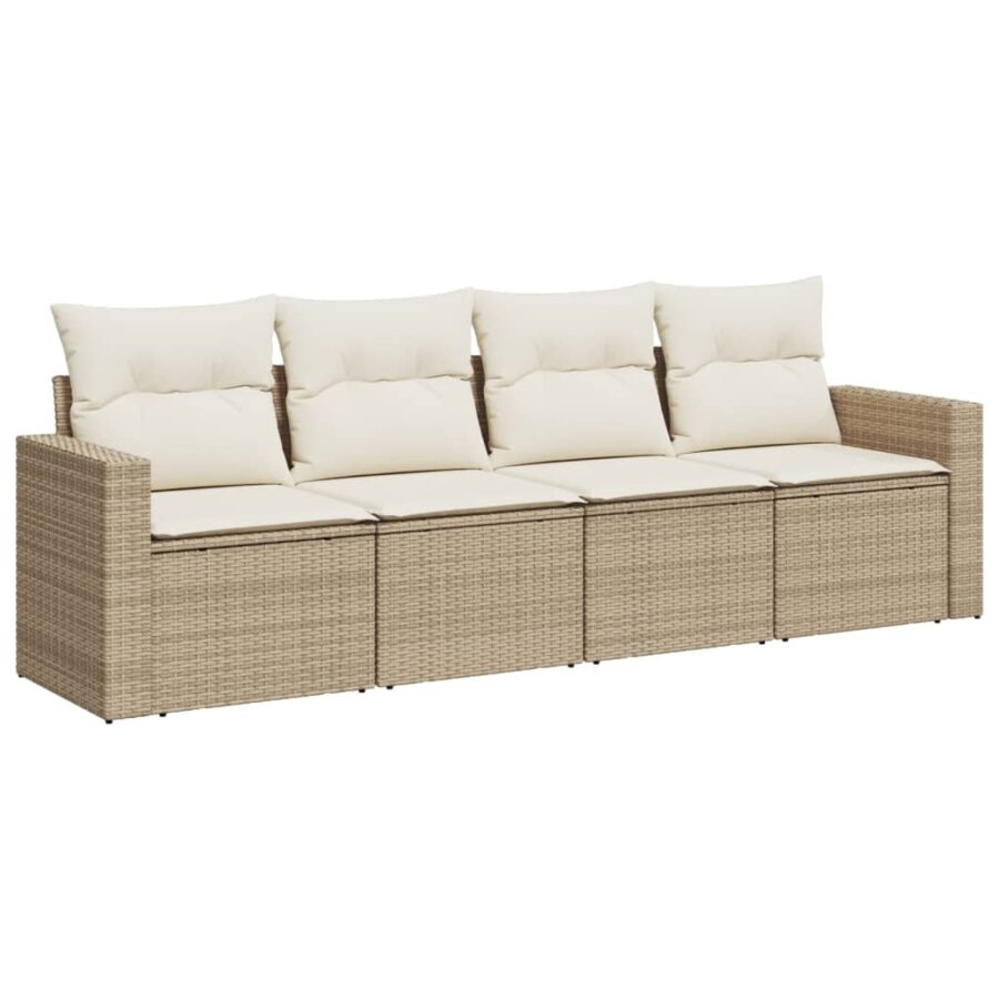 4-delige Loungeset met kussens poly rattan beige - Afbeelding 2