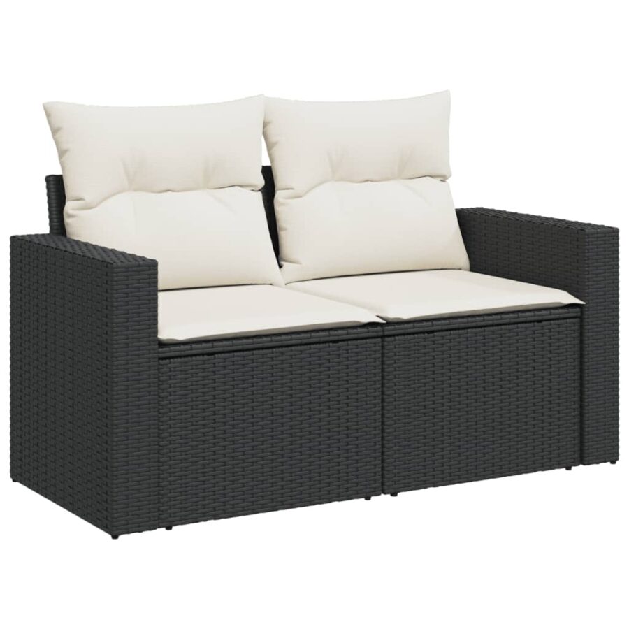 4-delige Loungeset met kussens poly rattan zwart - Afbeelding 4