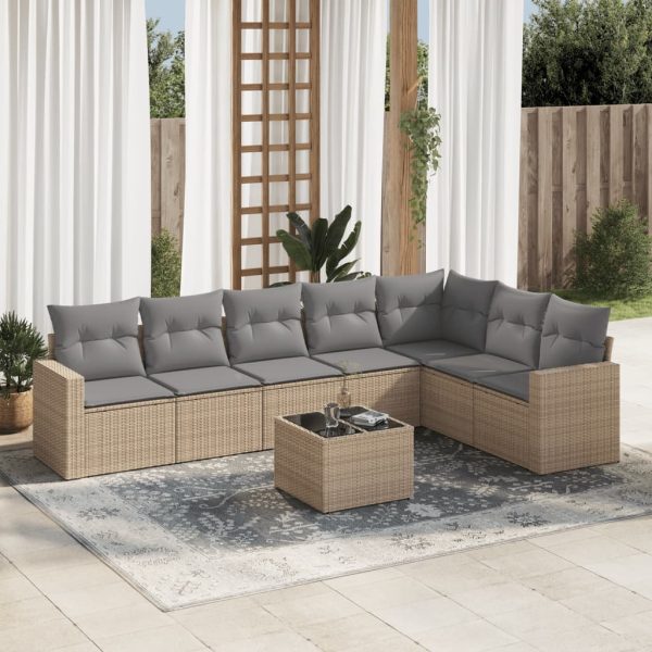 8-delige Loungeset met kussens poly rattan beige