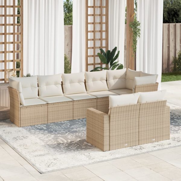 8-delige Loungeset met kussens poly rattan beige