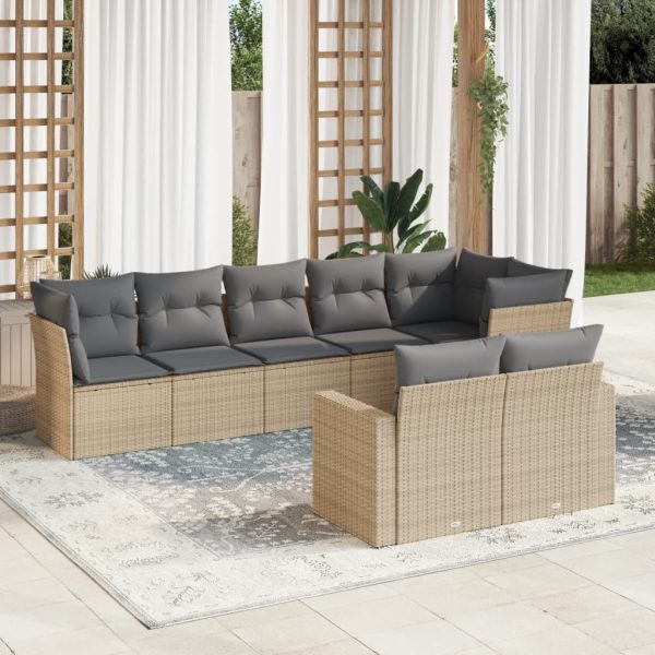 8-delige Loungeset met kussens poly rattan beige