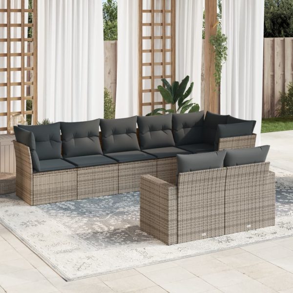 8-delige Loungeset met kussens poly rattan grijs