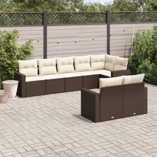 8-delige Loungeset met kussens poly rattan bruin