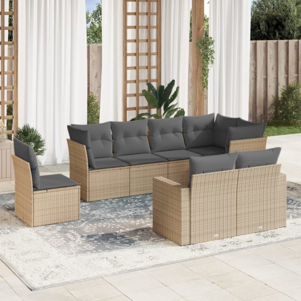 8-delige Loungeset met kussens poly rattan beige