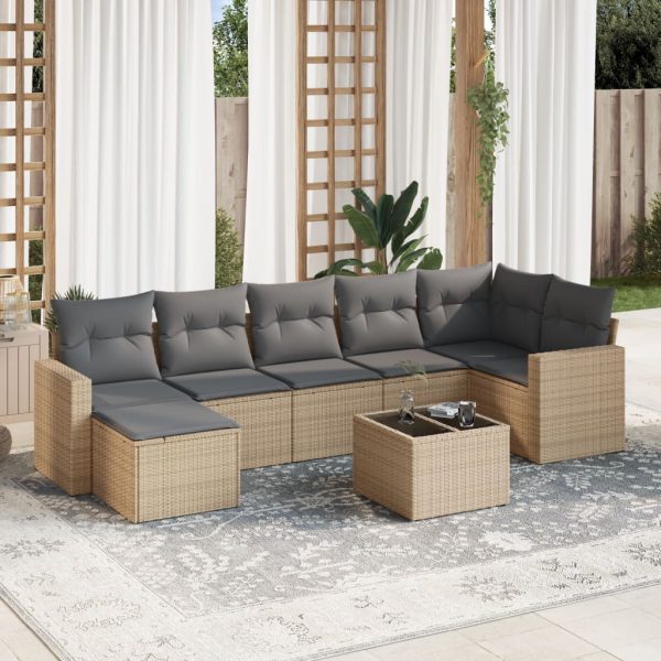 8-delige Loungeset met kussens poly rattan beige
