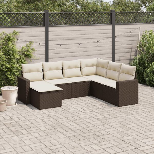 7-delige Loungeset met kussens poly rattan bruin