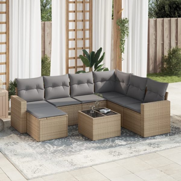 8-delige Loungeset met kussens poly rattan beige