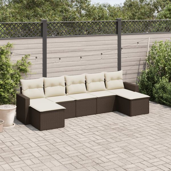 7-delige Loungeset met kussens poly rattan bruin