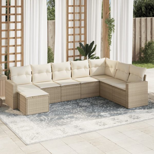 8-delige Loungeset met kussens poly rattan beige