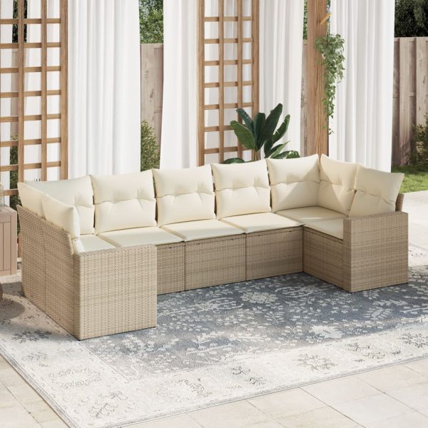 7-delige Loungeset met kussens poly rattan beige