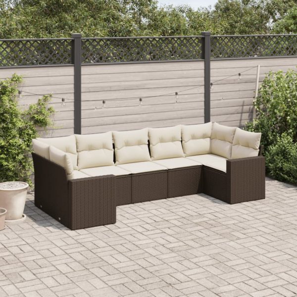 7-delige Loungeset met kussens poly rattan bruin
