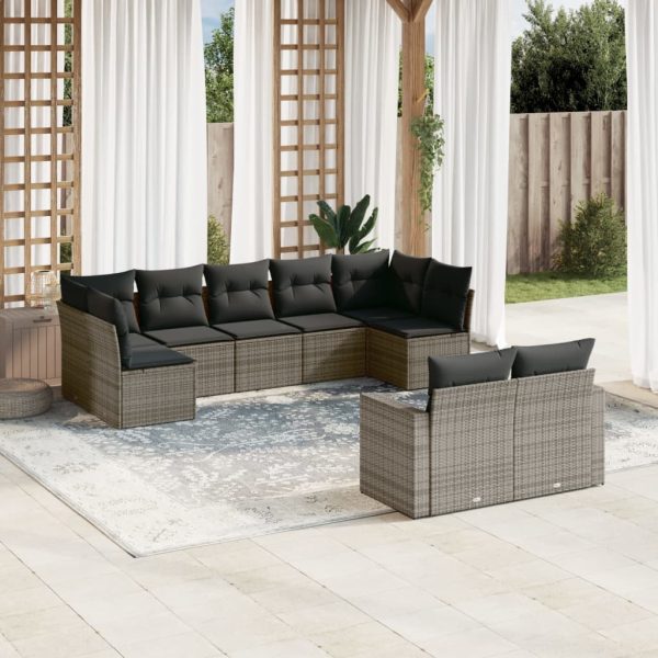 9-delige Loungeset met kussens poly rattan grijs