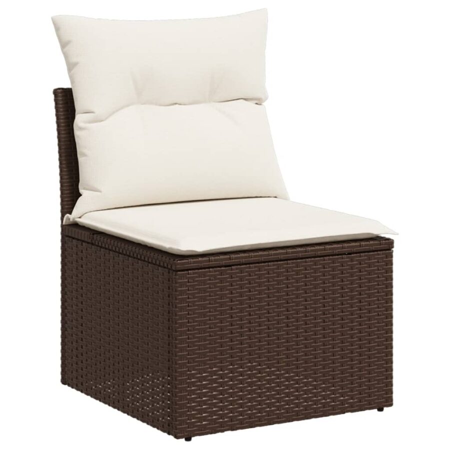 10-delige Loungeset met kussens poly rattan bruin - Afbeelding 6