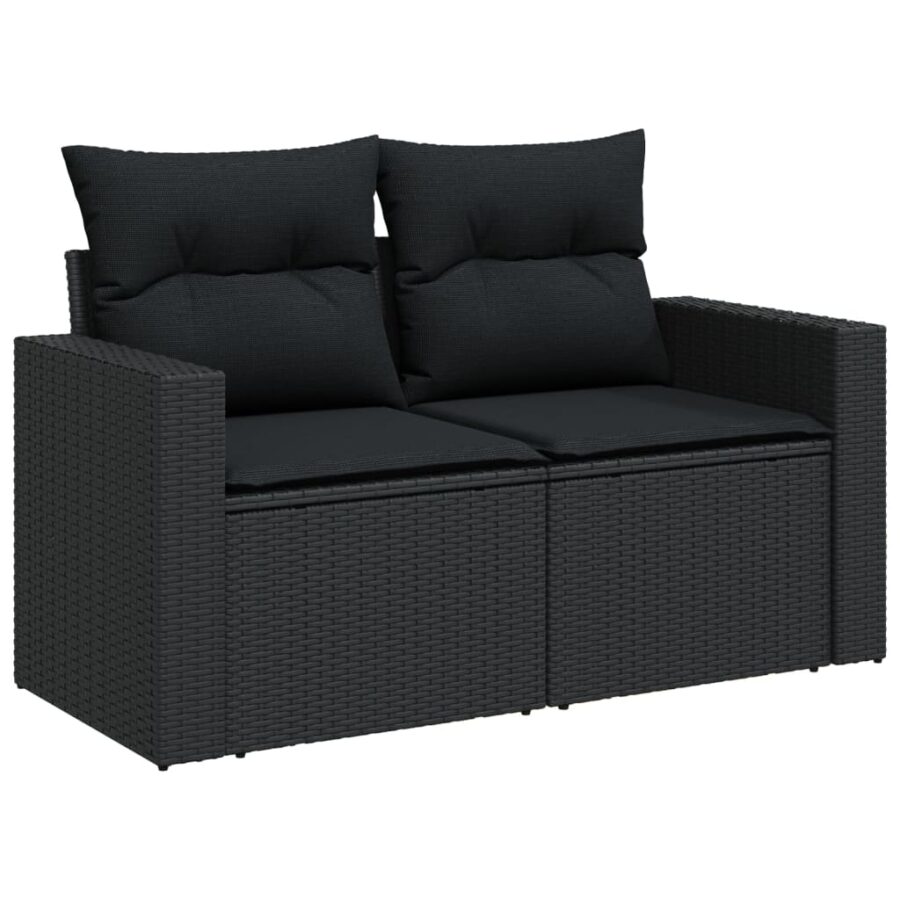 11-delige Loungeset met kussens poly rattan zwart - Afbeelding 6