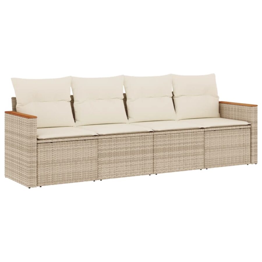 4-delige Loungeset met kussens poly rattan beige - Afbeelding 2