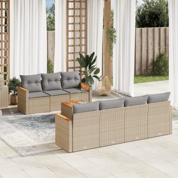 8-delige Loungeset met kussens poly rattan gemengd beige
