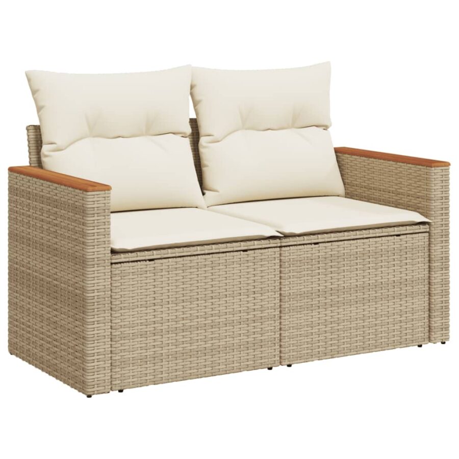 12-delige Loungeset met kussens poly rattan beige - Afbeelding 3