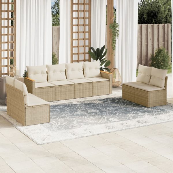 8-delige Loungeset met kussens poly rattan beige