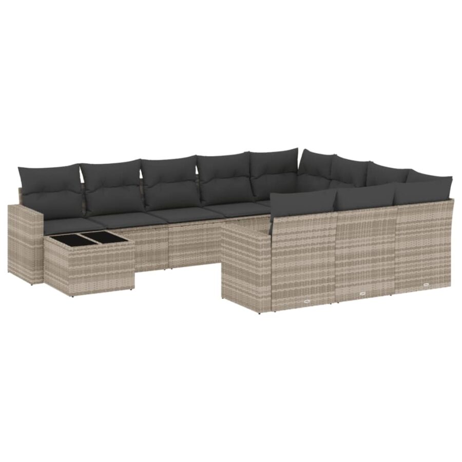 11-delige Loungeset met kussens poly rattan lichtgrijs - Afbeelding 2