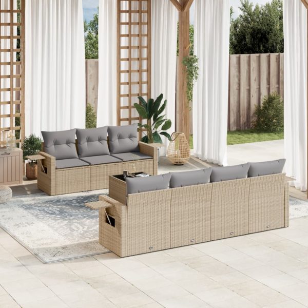 8-delige Loungeset met kussens poly rattan beige