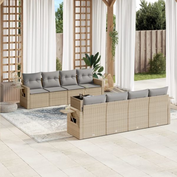 9-delige Loungeset met kussens poly rattan beige