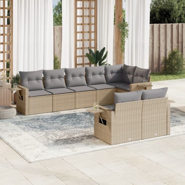 8-delige Loungeset met kussens poly rattan beige