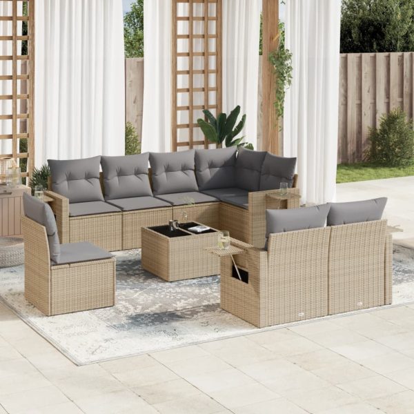 9-delige Loungeset met kussens poly rattan beige