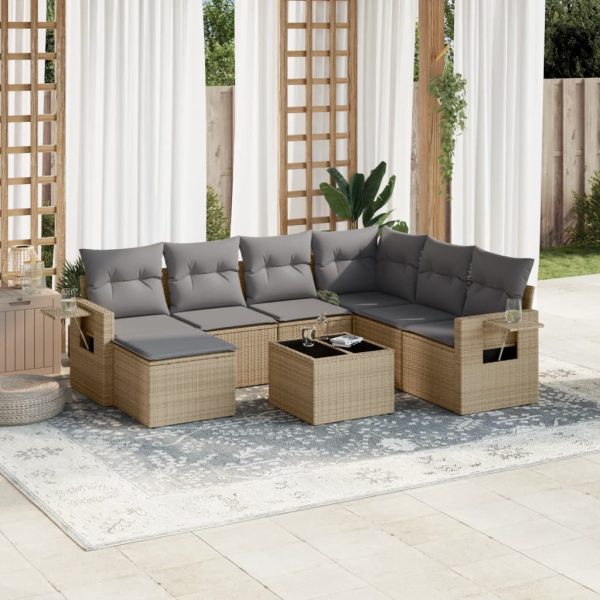 8-delige Loungeset met kussens poly rattan beige