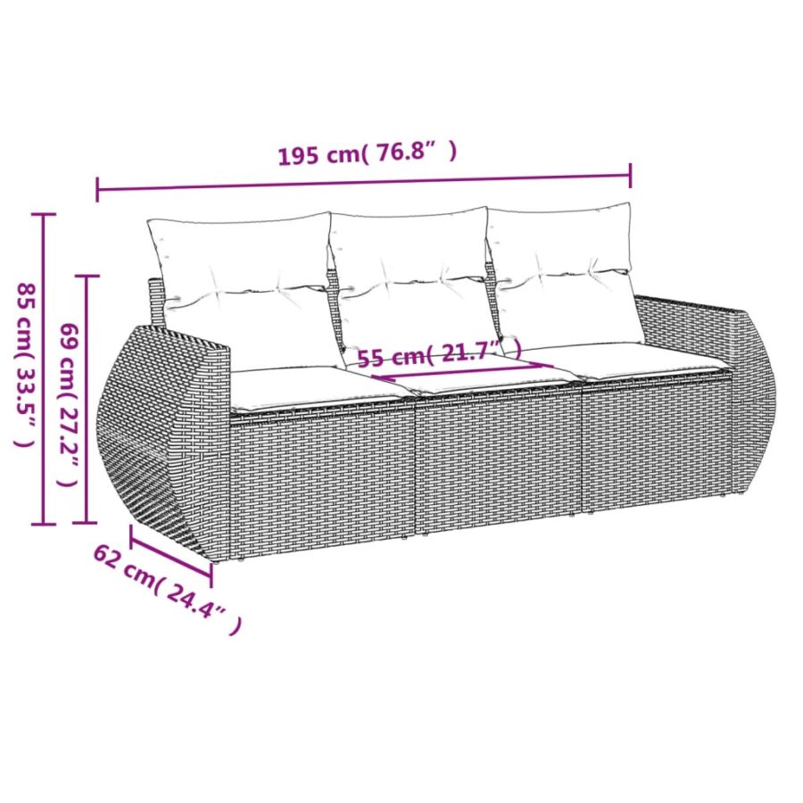 3-delige Loungeset met kussens poly rattan beige - Afbeelding 3