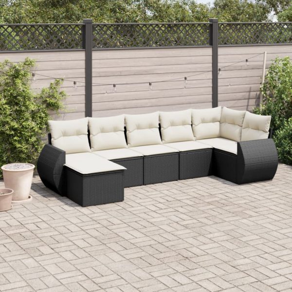 8-delige Loungeset met kussens poly rattan zwart