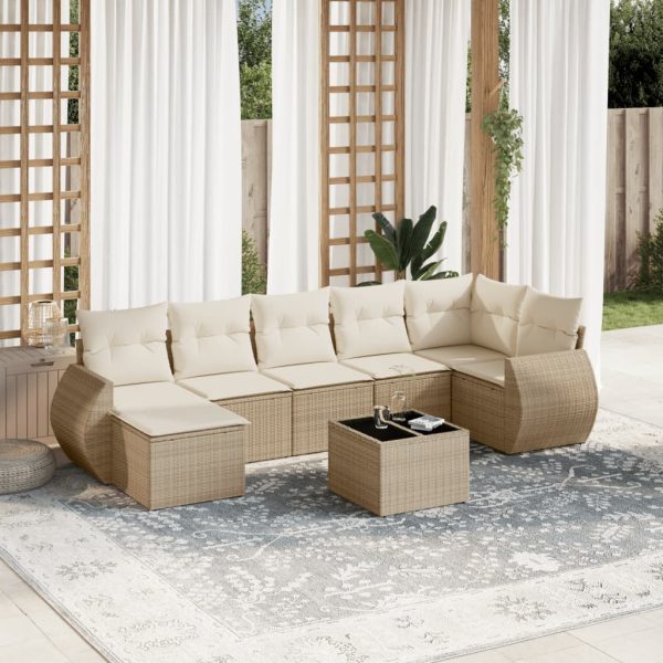 8-delige Loungeset met kussens poly rattan beige