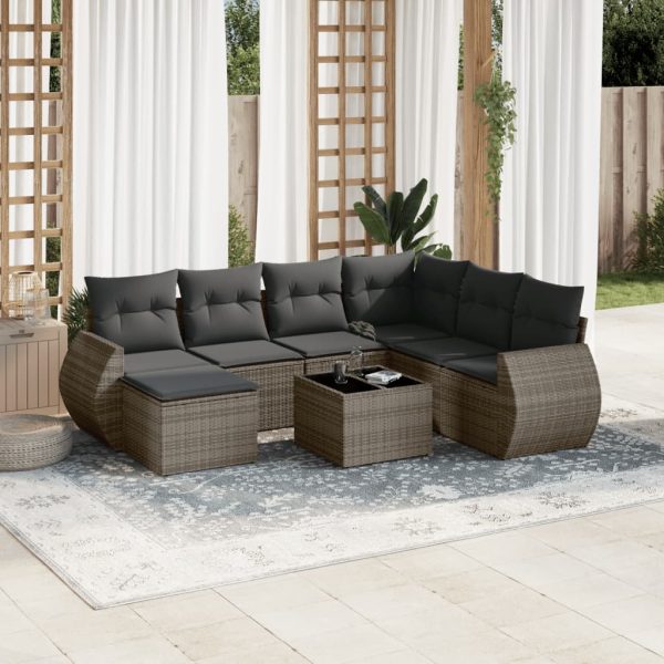 8-delige Loungeset met kussens poly rattan grijs