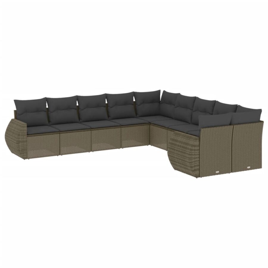 10-delige Loungeset met kussens poly rattan lichtgrijs - Afbeelding 2