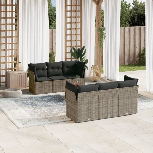 7-delige Loungeset met kussens poly rattan grijs