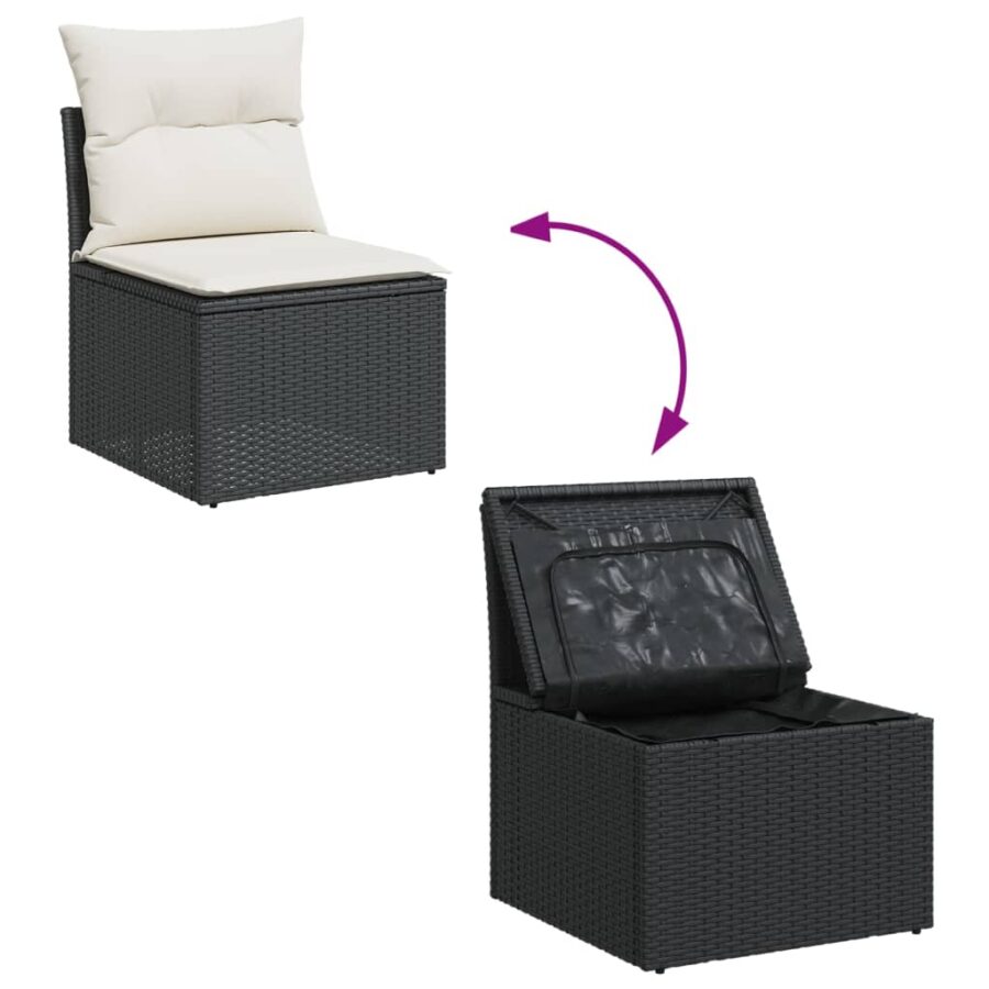 13-delige Loungeset met kussens poly rattan zwart - Afbeelding 8