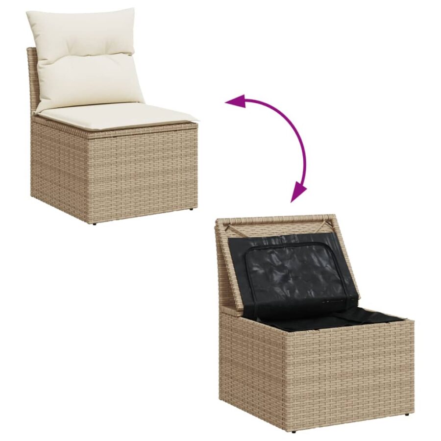 13-delige Loungeset met kussens poly rattan beige - Afbeelding 8