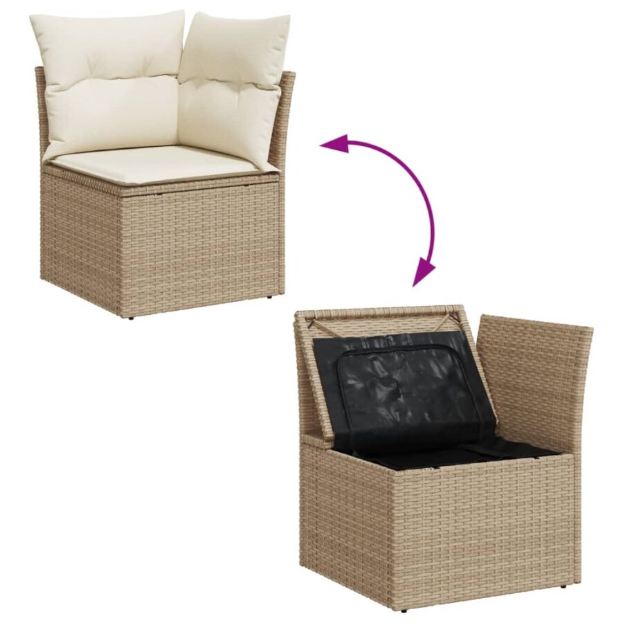 13-delige Loungeset met kussens poly rattan beige - Afbeelding 9