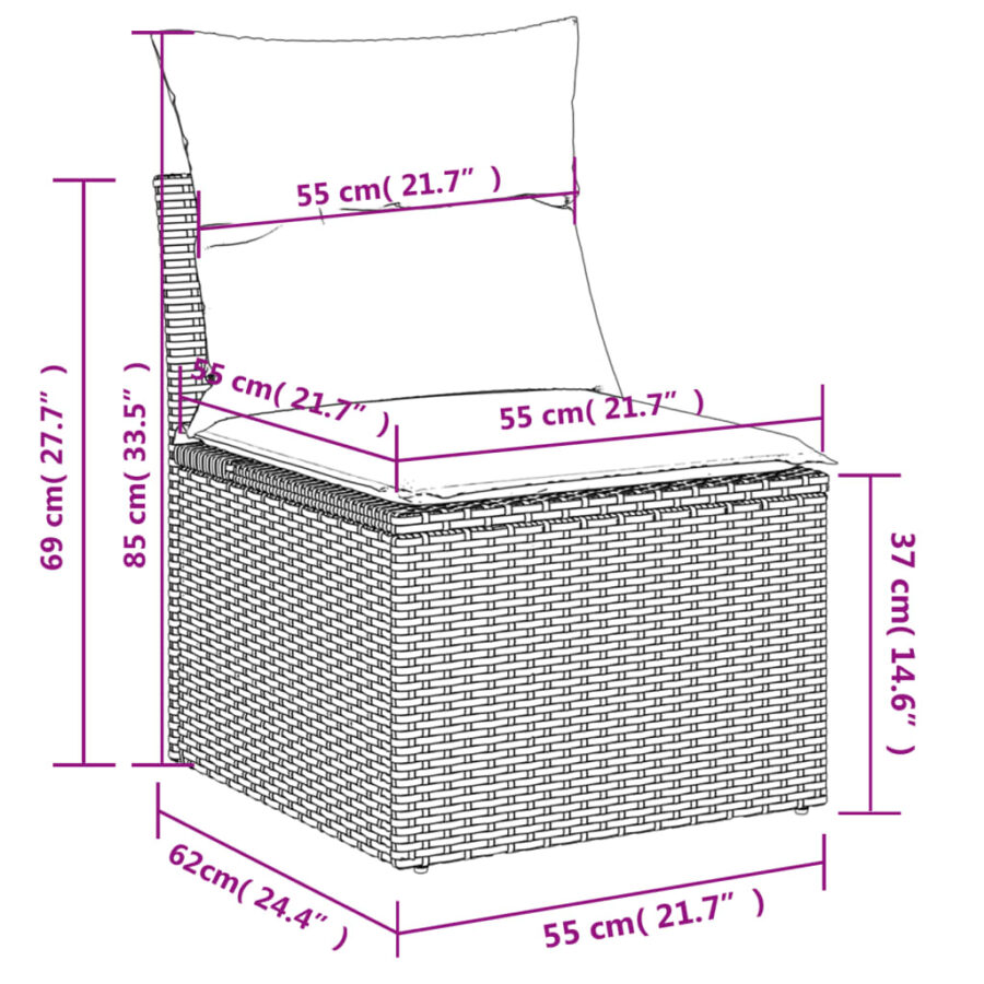10-delige Loungeset met kussens poly rattan beige - Afbeelding 11