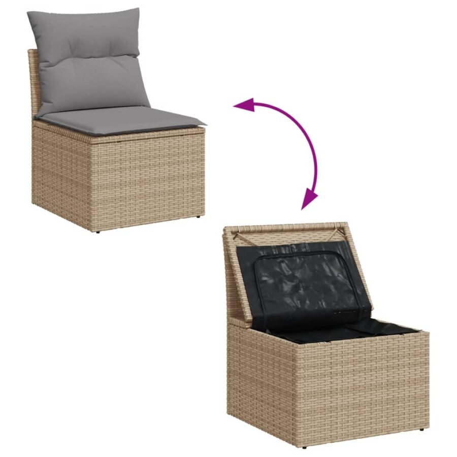 10-delige Loungeset met kussens poly rattan gemengd beige - Afbeelding 10